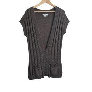 Merona Women Tunic Sweater Vest XL‎ Brown Button Up Wool Blend Office Travel Y3K